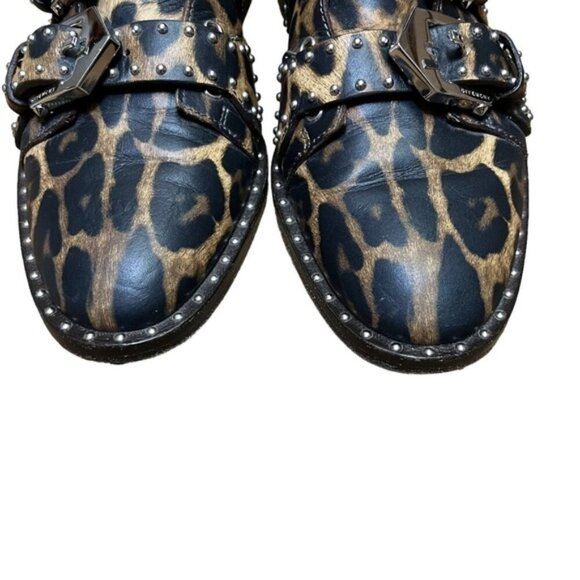 GIVENCHY Studded Leopard Print Buckle Leather Ankle Boot Size 36 - Picture 2 of 13